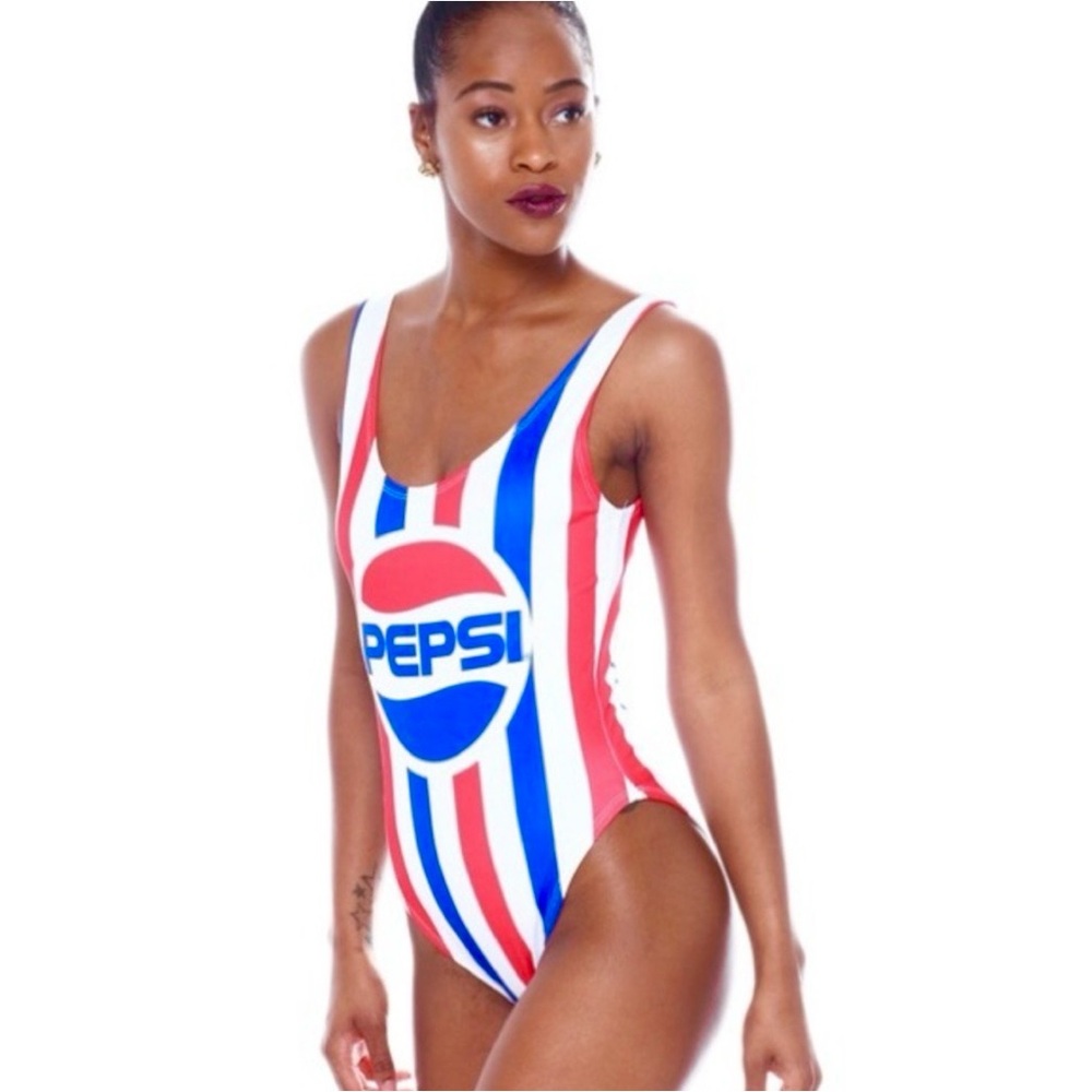Pepsi One Piece Swimsuit Red White Blue Logo Stripe NWT Retro Size L - Picture 7 of 9